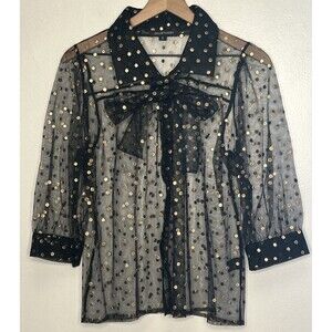Jill Stuart Mesh Metallic Polka Dot Blouse Size 8 Wedding Guest New Years Eve